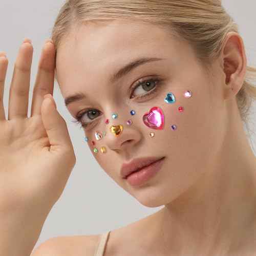 Teenitor Face Gems for Makeup, Self Adhesive Festival Jewels, Hair Gems, 4 Sheets Rhinestone Stickers for Face, Eye, Makeup, Body