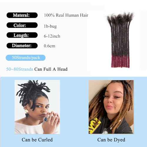 Dreadlock Extension Human Hair 10inch 0.6cm Width 100% Permanent Huamn Hair Loc Extension Can Be Dyed Bleached Curled Handmade Loc Extension for Men Women,50strands