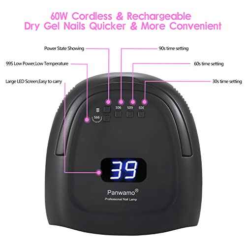 Rechargeable UV Light for Nails, 60w Cordless UV Led Nail Lamp with 42 Red-Light Beads, Automatic Sensor & Portable Nail Dryer, Professional Gel Nail Lights Nail Art Manicure Tools for Gel Polish