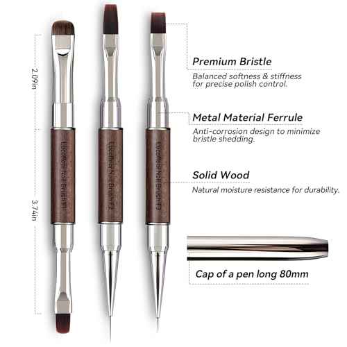Nail Art Clean Up Brushes, Dual-End French Tip Brush 3PCS Set - Flat/Oval/Angled Dual Head Gel Nail Brushes for Polish Mistakes, Cuticle Cleaning, Acrylic & Polygel Nail Design Painting DIY Tools