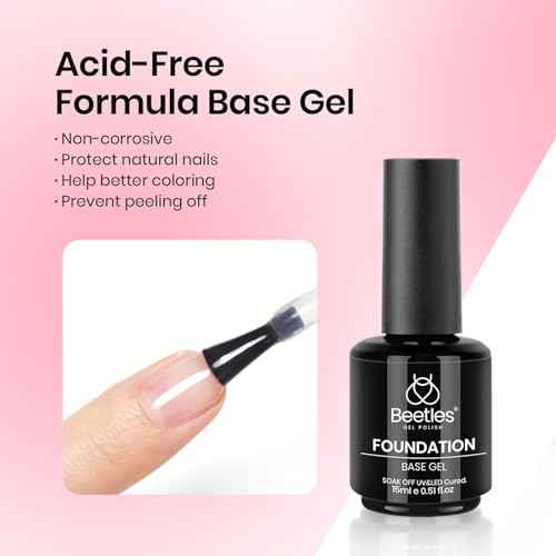 beetles Gel Polish 3 Pcs 15ml No Wipe Gel Top and Base Coat Bubble Bath Gel Polish Soak Off Uv Lamp-Long Lasting Glossy Top Base Gel Milky Pink Gel Nail Polish Jelly Gel Polish Set for Women