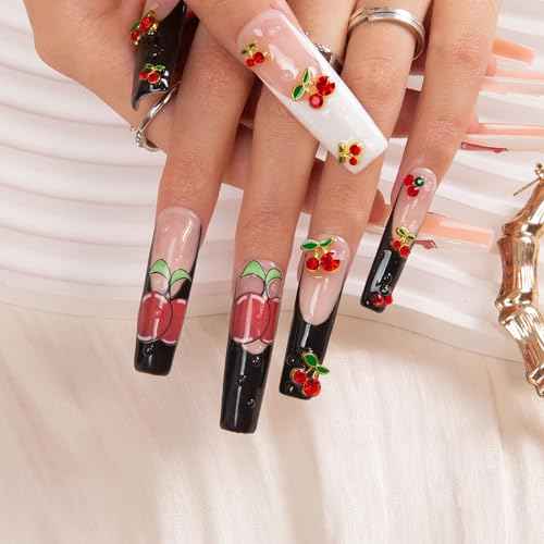 LOVFUL Press on Nails My Sweetie French Tip| Handmade with Full Covered Crystals| Reusable Fake Nails| Square Mid length 1.7in| H162-L
