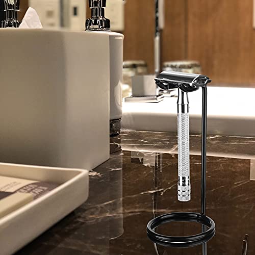 Linkidea 2 Pack Safety Razor Stand, Stainless Steel Shaving Brush Holder, Men's Shaving Holder Base, Compatible with Safety Razor, Fusion 5 Proshield, Mach 3 Classic (Black)