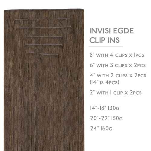 WENNALIFE Invisi Edge Real Human Hair Extensions, 18 Inch 130g 7pcs Light Ash Brown Seamless Clip in Extensions Remy Hair Clip Ins Invisible PU Skin Weft Extensiones De Cabello Hmano
