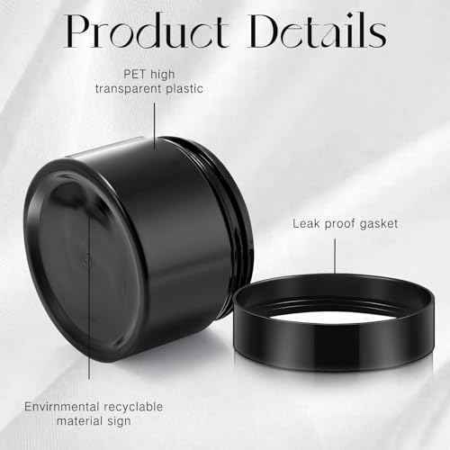 SATINIOR 12 Pack 1 oz Plastic Container Jars with Lids Round Clear Travel Cosmetic Container Slime Jar for Toiletries, Lotion, Cream, Ointment, Makeup, Rhinestone, Sample, Kitchen Storage(Pure Black)