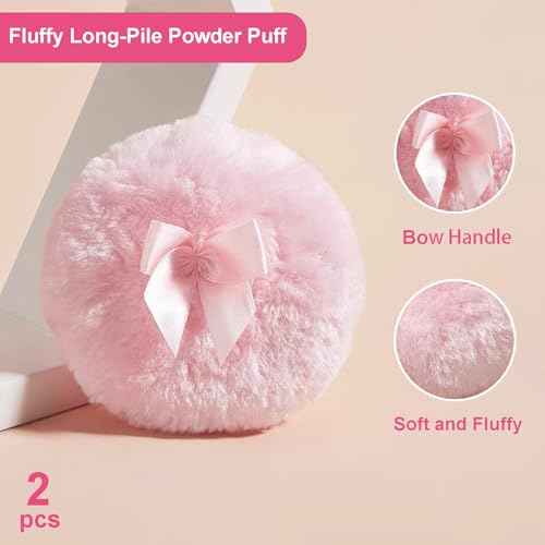 5 Pieces Large Body Powder Puff and Powder Container, Crystal Case for Dust Puff, Powder applicator with Box for Face and Body (Amber, Crown)