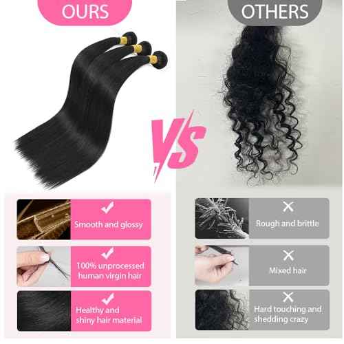 Straight Human Hair Bundles 12A Brazilian Human Hair 3 Bundles 100% Unprocessed Virgin Human Hair Extensions Natural Black Color 18 20 22 Inch