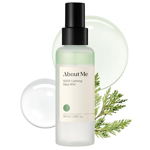 About Me SOOP Calming Aqua Mist ? Korean 80.4% Jeju Cypress Water 2-Layer Face Spray for All Skin Types ? Daily pH Balancing Mist with Centella & Tea Tree ? Korean Skin Care ? 4.23oz, 125ml
