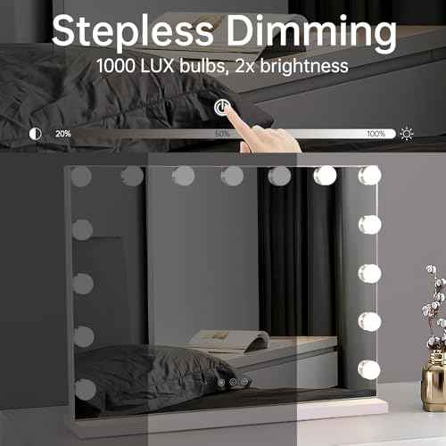 Hollywood Vanity Mirror with Lights, 23"x18" Lighted Makeup Mirror for Desk/Wall Mount with 15 Led Bulbs, 3 Lighting Modes for College Dorm, Bedroom & Dressing Room (White)