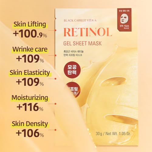 GOODAL Retinol + Black Carrot Gel Sheet Mask ? Intensive Hydration & Pore-Lifting, Cooling, Skin-Firming Facial Mask [4EA]