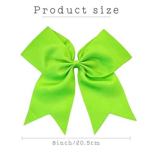 30PCS 8" Large Cheer Bows Hair Bows Ponytail Holder Handmade for Girls Teens Softball Cheerleader Sports (Neon Green)