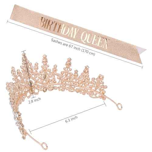 COCIDE BIRTHDAY QUEEN Birthday Sash for Women Tiaras for Girls Happy Birthday Decorations Set Rhinestone Headband Sashes Hair Accessories Glitter Crown for Party Supplies