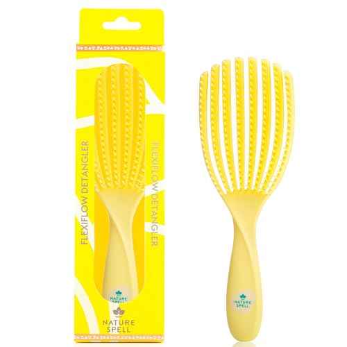 Nature Spell FlexiFlow Detangling Hair Brush, Flexible Strands for Gentle Brushing, Eliminates Knots & Reduces Breakage, Suitable for All Hair Types, Yellow