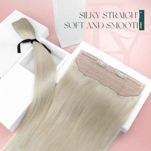 Easyouth Wire Hair Extensions Blonde Invisible Wire Hair Extensions Human Hair White Blonde 16 Inch 80g Secret Fish Line Hair Extension Soft Hair One Piece Hair Extension Natural Look