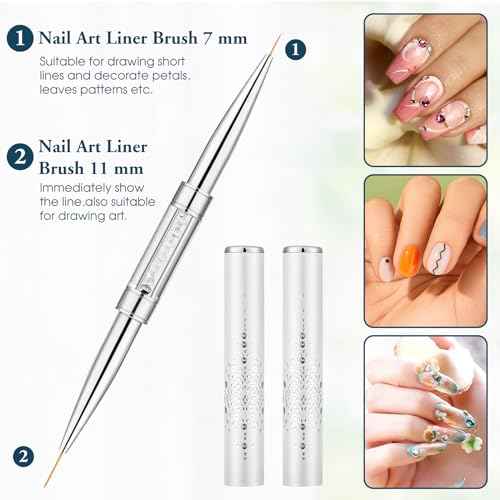 2pcs Hard Gel Nail Brush, French Manicure Brush French Tip Nail Gel Liner Brush, Builder Gel Brushes for Design Nails Dual-Ended Nail Design Brushes Rhinestone Handle Nail Brush Professional Nail Art