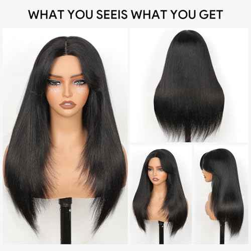 Ruiyu Layered Curtain Bangs Wig Human Hair Face Framing 6x4 HD Lace Clourse Front Wigs Straight Pre Cut Straight Wear and Go Glueless for Black Women 100% Brazilian Human Hair Wig with Bangs 16 Inch