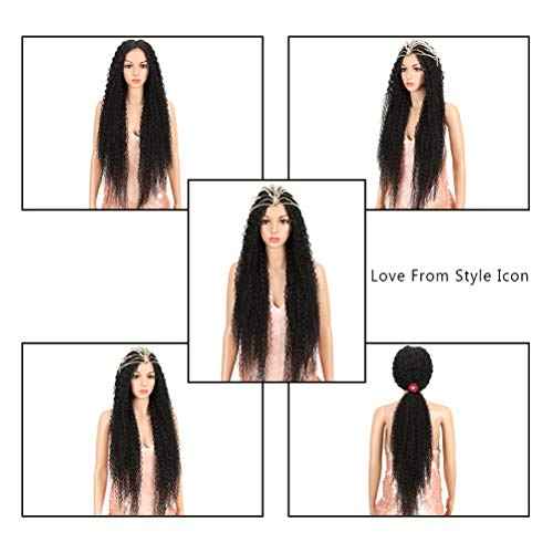 Style Icon 38¡± Long Curly Wig Lace Front Wigs Synthetic Wigs with Baby Hair Half Hand Tied 130% Density Hair Replacement Wigs (38", 1B)