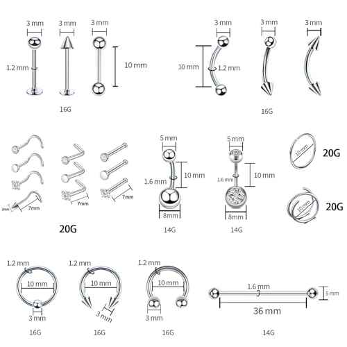 103PCS Piercing Kit for all Body Piercings Stainless Steel Piercing Jewelry with 12G 14G 16G 20G Piercing Needles and Tools for Nose Septum Belly Button Lip Ear Tongue Cartilage Eyebrow Tragus