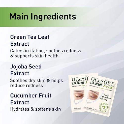 OCuSOFT Lid Scrub Earth Eyelid Cleanser, Pre-Moistened Eyelid Wipes for Mild to Moderate Conditions, Eyelid Cleanser with Natural Plant-Based Ingredients, 30 Count