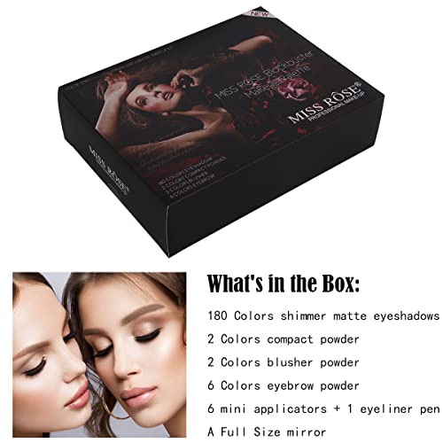 MISS ROSE 190 Colors Cosmetic Make up Piano Box Set,Combination with Eyeshadow /Facial Blusher /Eyebrow Powder /Eyeliner Pencil /Mirror,All-in-1 Makeup Gift Set (Color A)