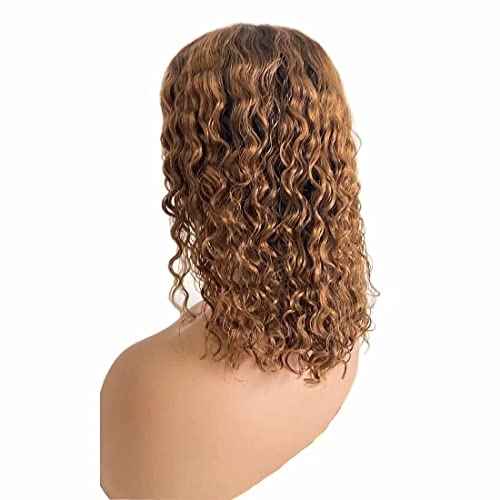 Ombre Brown Curly Brazilian Remy Human Hair Glueless 13¡¿4 HD Lace Front #4/30 Colored Preplucked Deep Part Closure Lace with Baby Hair for Black Women 150% Density 8 Inch