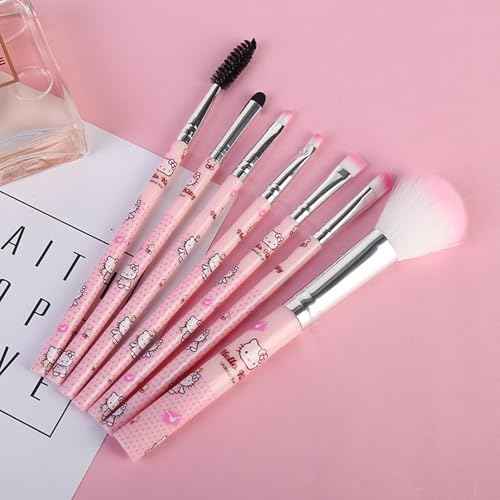 Cute Makeup Bag Set, 1 Makeup Bag and 7 Makeup Brush and 1 Compact Mirror, PU Leather Travel Cosmetic Bag, Gifts for Women Girls, pink0202