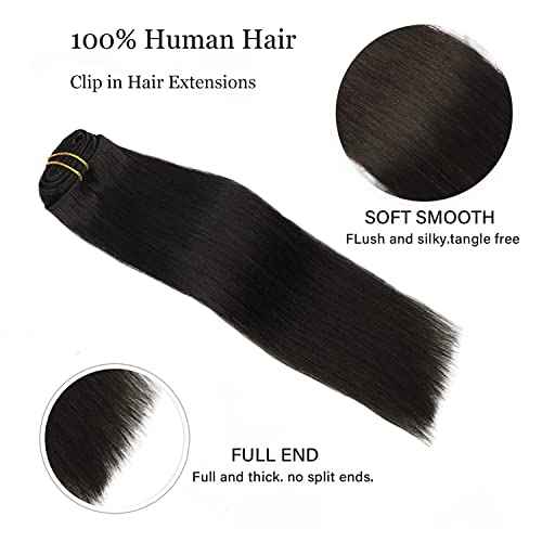 Clip in Hair Extensions Real Human Hair 18Inch 120g/set Straight Human Hair Clip in Extensions 7pcs Thick Remy Brazilian Human Hair Clip ins for Women Natural Black Color