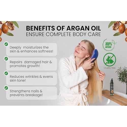 ?????????????? Moroccan Argan Oil 100% Pure USDA Organic Hair Treatment, Cold Pressed For Dry, Damaged, Curly & Frizzy Hair, Skin, Face, Body & Beard Natural Anti Aging for Women & Men, Large 3.38 oz