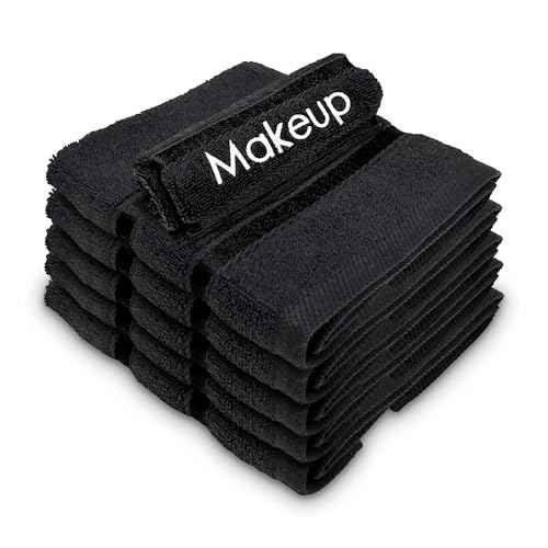 Makeup Towels - Pack of 6 - Soft Cotton Wash Cloths for Face & Makeup Removal, Airbnb Essentials for Hosts, Luxury Washcloths (13x13 Inches. Black)