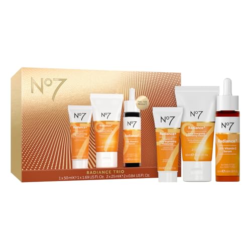 No7 Radiance Trio Gift Set - Includes Radiance+ Brightening Vitamin C Face Moisturizer, 15% Vitamin C Facial Serum, and Daily Energizing Exfoliating Face Wash (3 pieces)