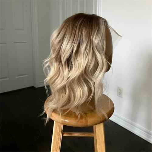 Short Bob Ash Blonde Lace Frontal Wig Human Hair Brown Highlight 13x4 Water Wave HD Transparent Lace Front Human Hair Wigs For Women 180% Density Brazilian Hair Blonde Highlight Wigs 8Inch