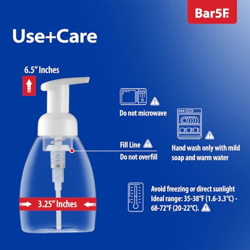 Bar5F 2-Pack Foaming Pump Bottle for Dr. Bronner's Castile Soap and All Generic Concentrated or Regular Soaps, Crystal Clear, 8.5-Ounce