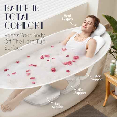 Full Body Bath Pillow for Bathtub, Thick Bathtub Cushion with Laundry Bag, Luxury Tub Pillow for Bath for Headrest Neck and Back Support White 56" x 16"