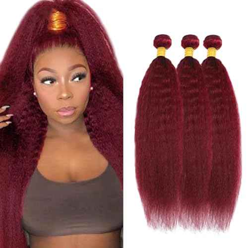 24 24 24 inch Burgundy Human Hair Bundles Red Kinky Straight Bundle 99J Human Hair Bundles Burgundy Yaki Bundle