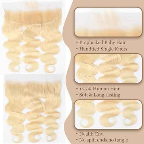 13x4 Body Wave Frontal Transparent HD Closure Human Hair 613 Blonde Brazilian Virgin Hair Ear To Ear Lace Frontal Closure Pre Plucked With Baby Hair 22inch