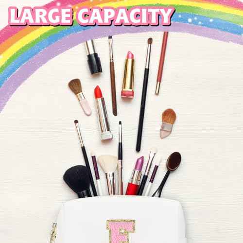 Initial Makeup Bag,Personalized preppy bag Waterproof PU Leather Chenille Letter Cosmetic Bag,Portable Travel Toiletry Bag Monogram Birthday Gift for Women Girls Mom Friends (Letter E)