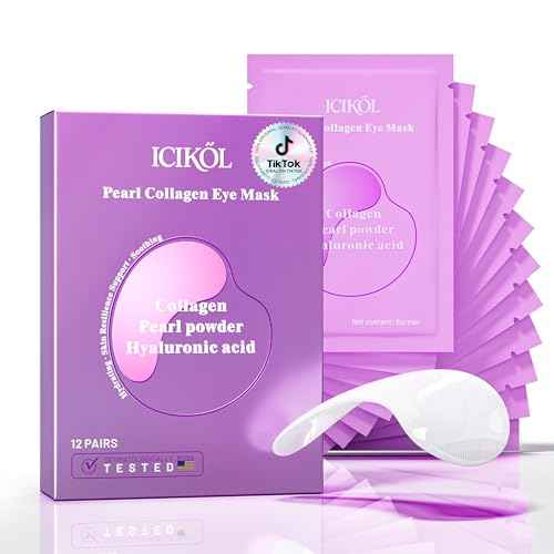 Collagen Under Eye Patches for Puffy Eyes and Dark Circles, Under Eye Mask for Puffiness, Hydrating Undereye Mask Patches for Treatment with Women Beauty (White, 12 Pairs)