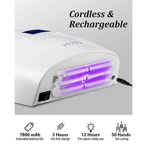 UV LED Nail Lamp, Cordless Gel Polish Dryer for Professional Gel Manicures - White