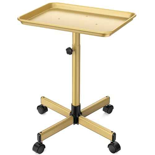 Salon Tray Cart Premium Aluminum Tattoo Tray, Champagne Gold Salon Rolling Tray, Height Adjustable Utility Trolley, Salon Tray on Wheels for Spa Hairstylist Clinic Dental