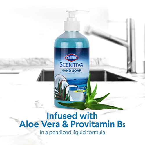 CLOROX Scentiva Liquid Hand Soap, Pacific Breeze & Coconut Scent - Bleach-Free Scented Hand Hand Wash with Aloe Vera & Provitamin B5 for Kitchen or Bathroom, 14 Fl Oz - 12 Pack