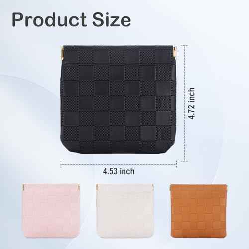 Sightor 2PCS Small Makeup Bag for Purse, Mini Cosmetic Bag Waterproof Pouch for Women, Checkered Purse Self-closing Small Travel Kit Coin Lipstick Cosmetic Storage Bag (Black, Beige)