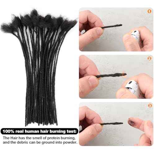 6inch 100 Strands 0.2cm Width 100% Human Hair Dreadlock Extensions, Full Handmade Loc Extensions Human Hair for Men Women Kids, Permanent Dread Extensions(Natural Black)