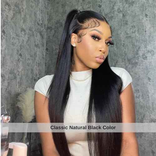 ALHER Small Cap Lace Front Wigs Human Hair Pre Plucked Straight, 13X4 Transparent Lace Frontal Wigs With Baby Hair 150% Density for Black Women, 12A Small Cap Size 21-21.5 Natural Black Wig 18 Inch
