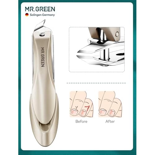 MR.GREEN Nail Clippers, 3PCS Nail Clipper Set with Anti Splash Fingernail Clipper and Ear Pick, Professional Nail Clippers for Men and Women, Stainless Steel Nail Cutter with Leather Case (Green)