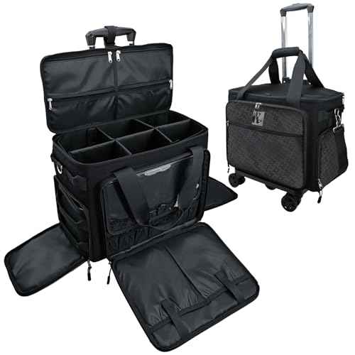Rolling Makeup Bag with 4 Removable Bags,Professional Makeup Bag with Brushes Storage Section.Cosmetic Bag with Detachable Dividers (Patent Design)(Black)