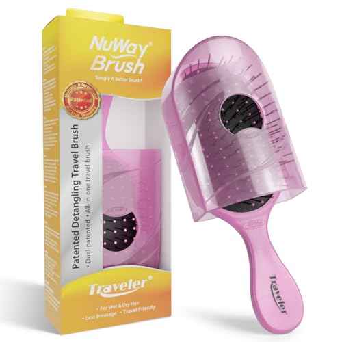 NuWay 4HAIR Traveler U.S. and International Patented Travel Brush (Petal Pink)