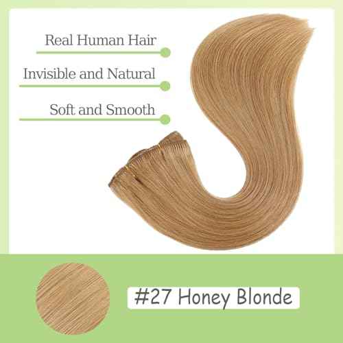 20 Inch #27 Blonde Clip in Hair Extensions - Real Remy Human Hair, 120g 7pcs, Honey Blonde Human Hair Extensions Clip ins for Women