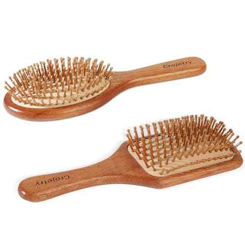 2-Piece Bamboo Hair Brush Set for Hair Growth (Oval & Square) - Natural Wooden Scalp Massage Brush with Bamboo Bristles,Detangling Hairbrush for Women,Men,All Hair Types - Ergonomic Handle