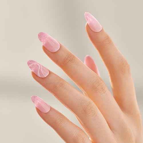 KISS imPRESS No Glue Mani Press On Nails, Design, 'Wild Venus', Pink, Medium Size, Almond Shape, Includes 30 Nails, Prep Pad, Instructions Sheet, 1 Manicure Stick, 1 Mini File