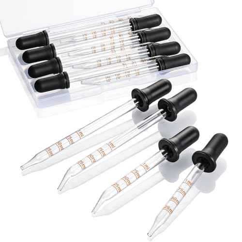 8 Pack, 1 mL Glass Eye Dropper with Measurement - Long & Short, Bent & Straight Tip Calibrated Glass Medicine Droppers, Accurate Dose Pipette Dropper for Essential Oils, Feeding, Ear, Lab, Health Care